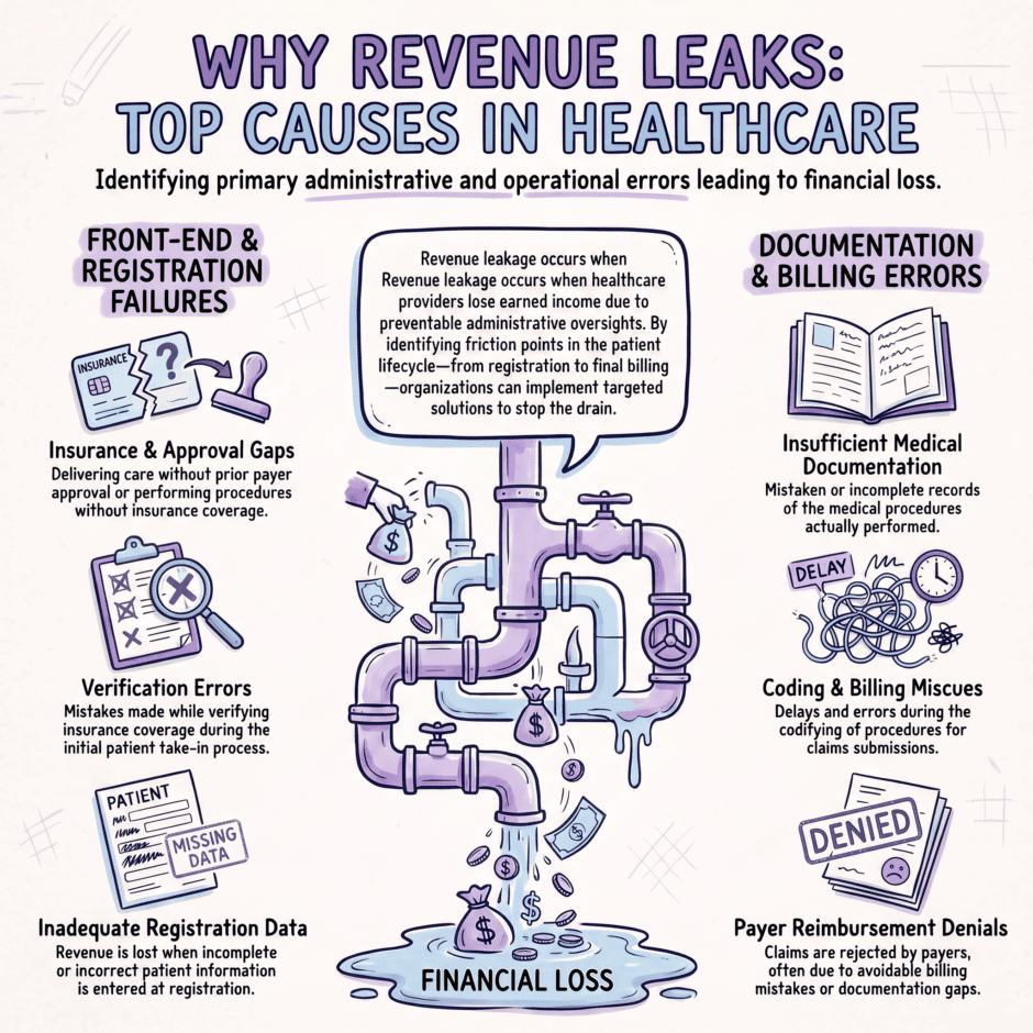 healthcare-revenue-leakage-causes-infographic | Medwave Billing & Credentialing Healthcare Revenue Leakage Causes (infographic)
