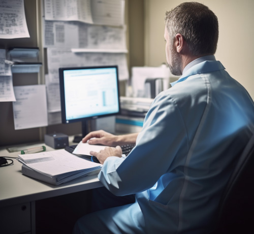Caucasian_male_medical_biller_at_a_computer_typing_info