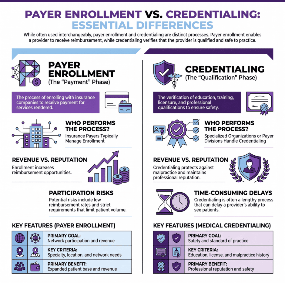 Payer Enrollment Vs. Medical Credentialing Guide (infographic)