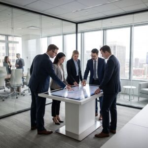 credentialing-team-executives-collaborating-digital-screen | Medwave Billing and Credentialing Credentialing Team Executives Collaborating on a Digital Screen