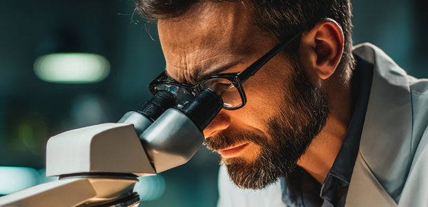 Life Science Lab Doctor Using Microscope AI