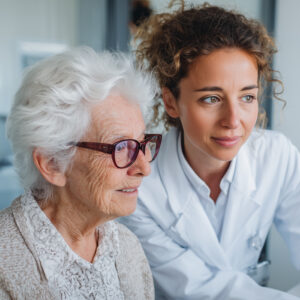 Elderly, female patient with younger, female medical doctor