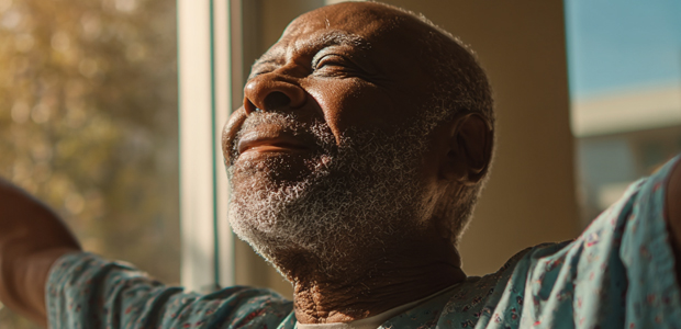 Old Black Male Patient Stretching