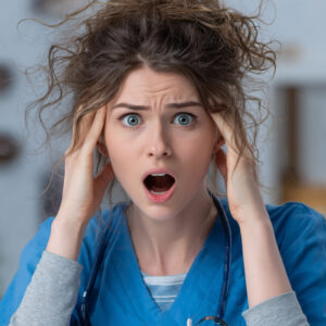 Frustrated White Female Physician's Assistant