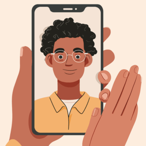 Telehealth Session, Hispanic Male Patient on the Screen (illustration)