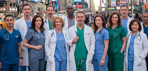 A Group of Contracted Doctors Standing in Times Square