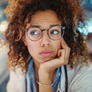 Confused, Female, Mulatto Medical Doctor