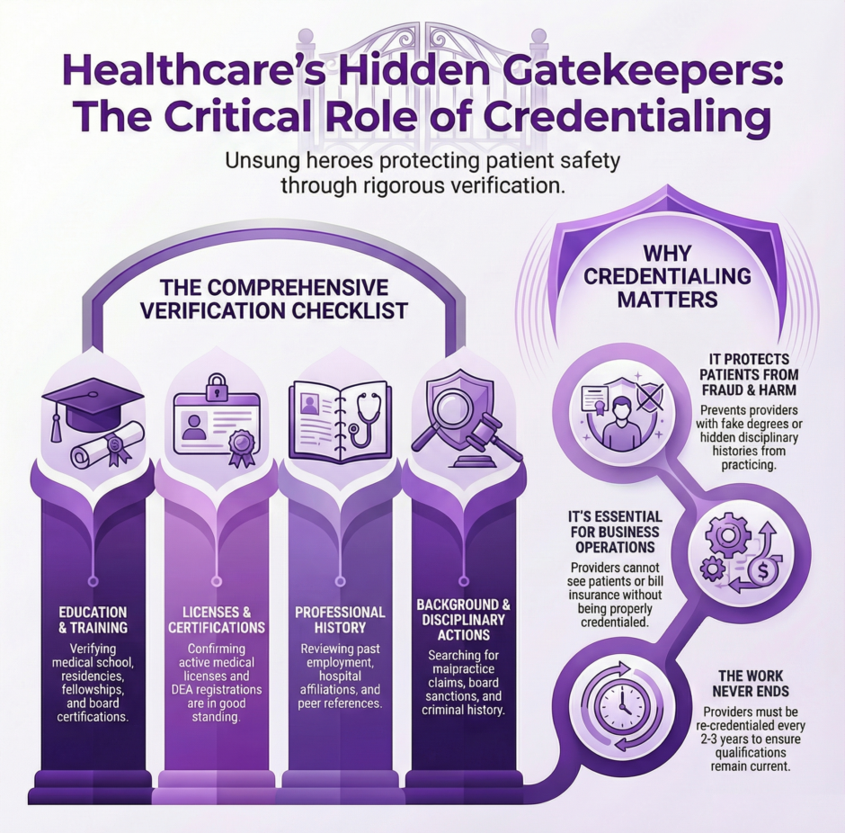 Credentialing Specialists: Gatekeepers of Healthcare Safety and Integrity (infographic)