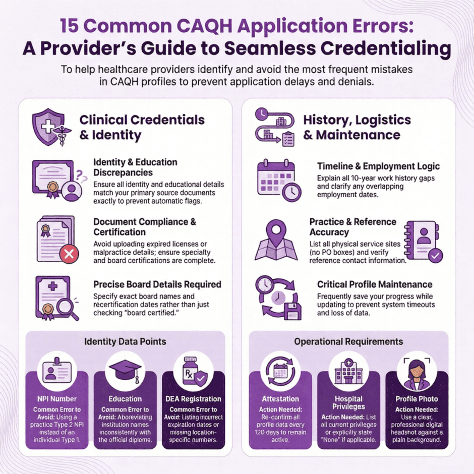 15 Common CAQH Application Errors (infographic)