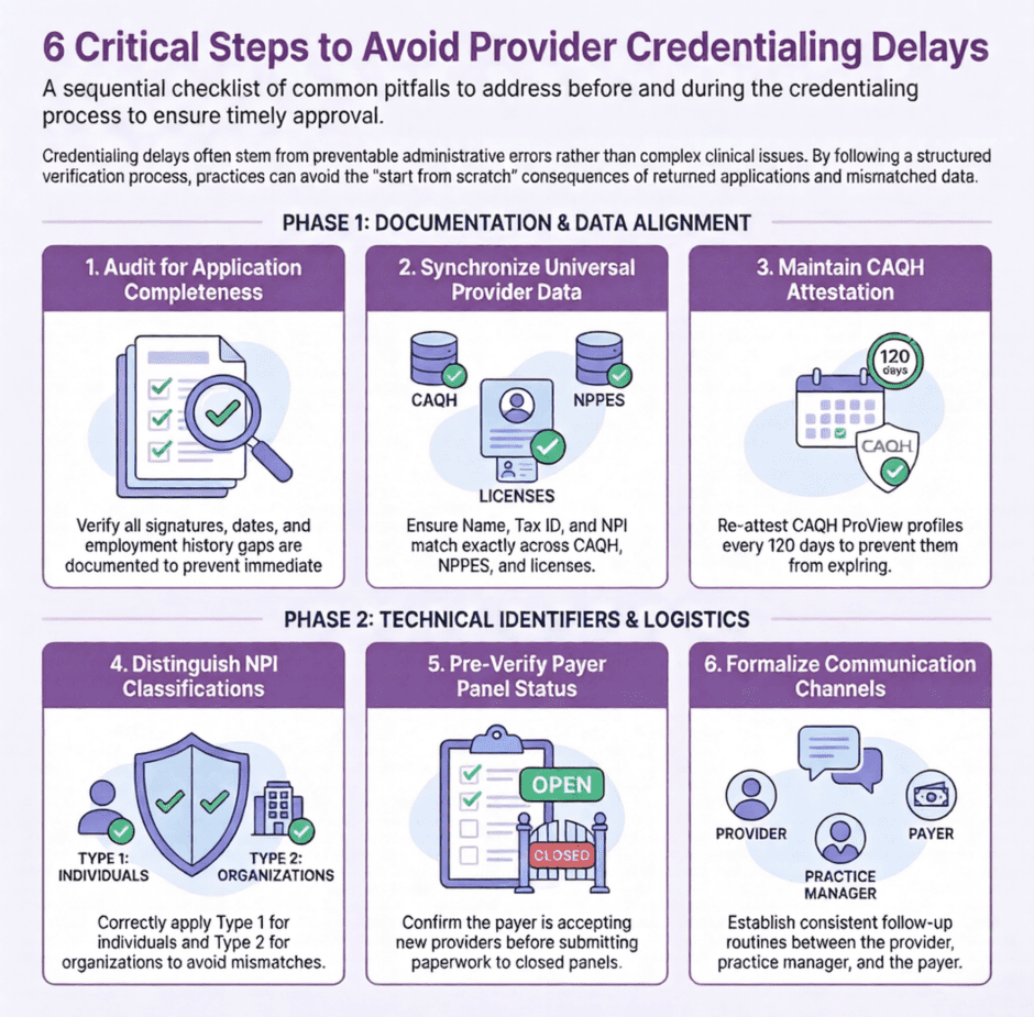 6-steps-avoid-credentialing-delays-infographic | Medwave 6 steps to avoid credentialing delays (infographic)