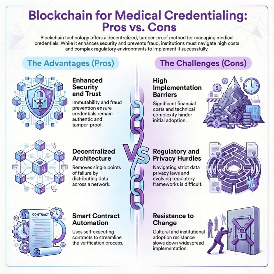 Blockchain for Medical Credentialing, the Pros vs. Cons (infographic)