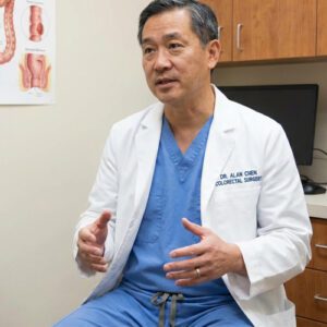 Colorectal surgeon talking to patient