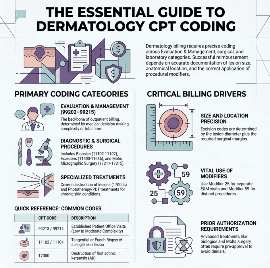 Dermatology CPT Coding Guide (infographic)