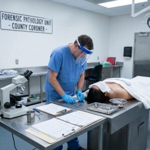 Forensic Pathologist at Table