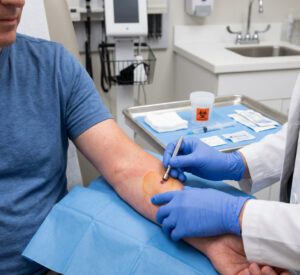 Skin biopsy at a dermatology clinic