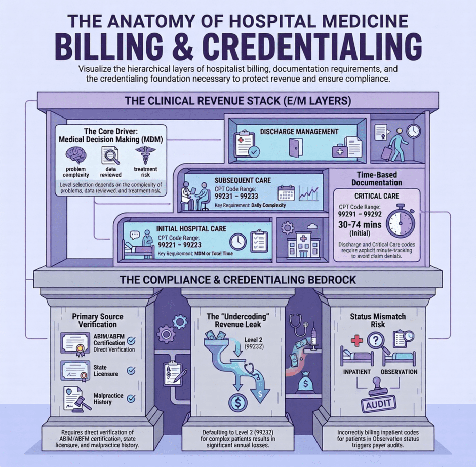Hospital Medicine Billing, Credentialing Anatomy (infographic)