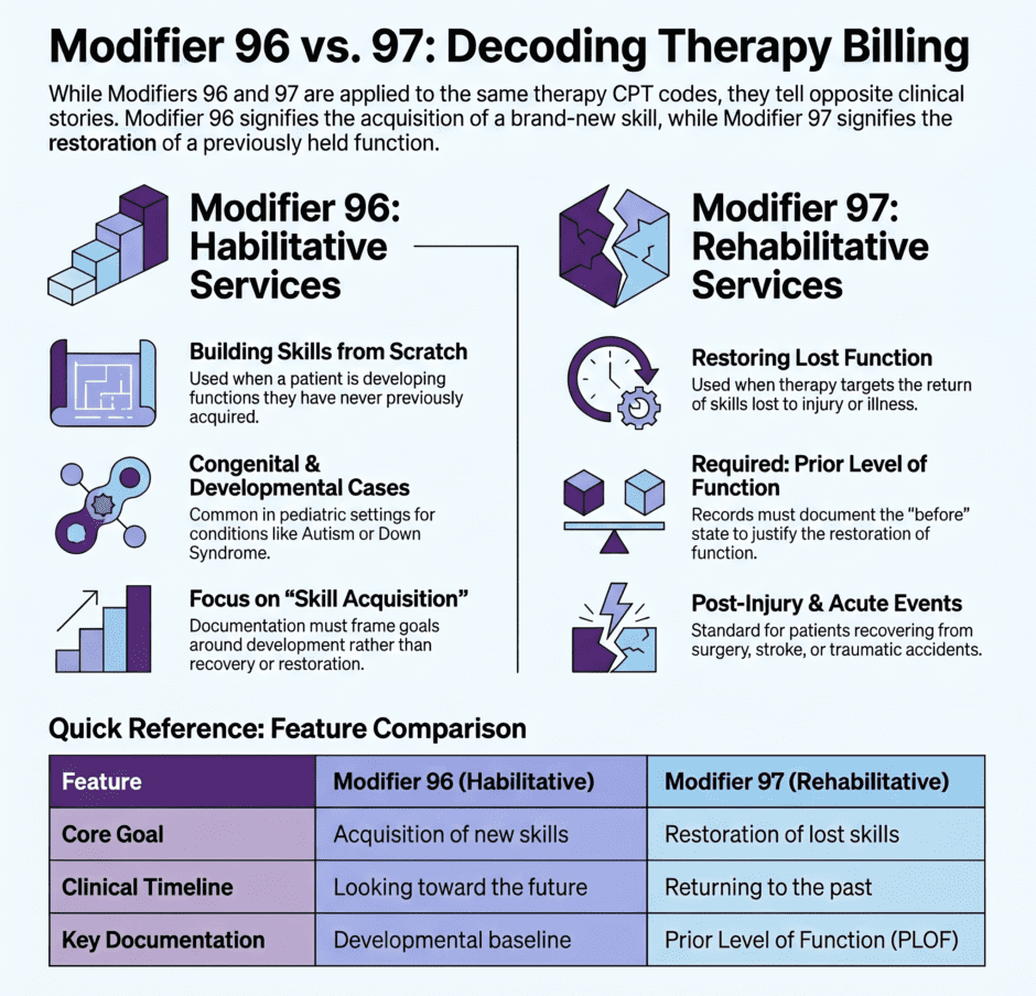 decoding-therapy-billing-modifiers-guide | Medwave Decoding Therapy Billing Via Modifiers 96, 97 Guide (infographic)