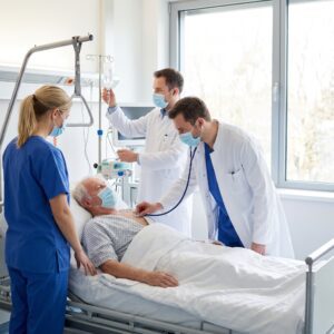 Twin Doctors Treating Elderly Male Patient