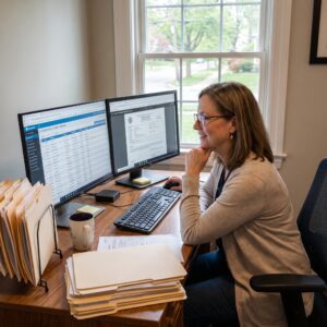 Medical Credentialing Specialist Analyzing Data at Desk