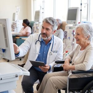 Nephrologist Assisting a Patient in a Wheelchair