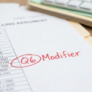 Q6 Modifier. Q6 is rendered by a substitute provider under a locum tenens arrangement.