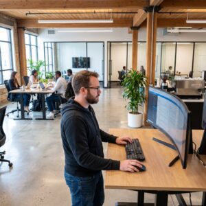 Healthcare Vendor Techie Standing and Working