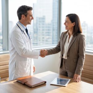 medical-physician-shaking-hands-rate-negotiation | Medwave Billing & Credentialing Medical Physician Negotiating Deal with Payer Rate Negotiation Expert