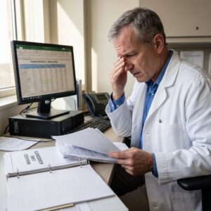 Physician Concerned with Medical Insurance Contracts