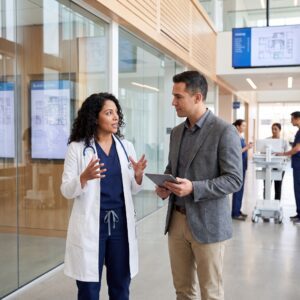 doctor-communicating-payer-contractor | Medwave Billing & Credentialing Medical Doctor Talking to Payer Contracting Expert