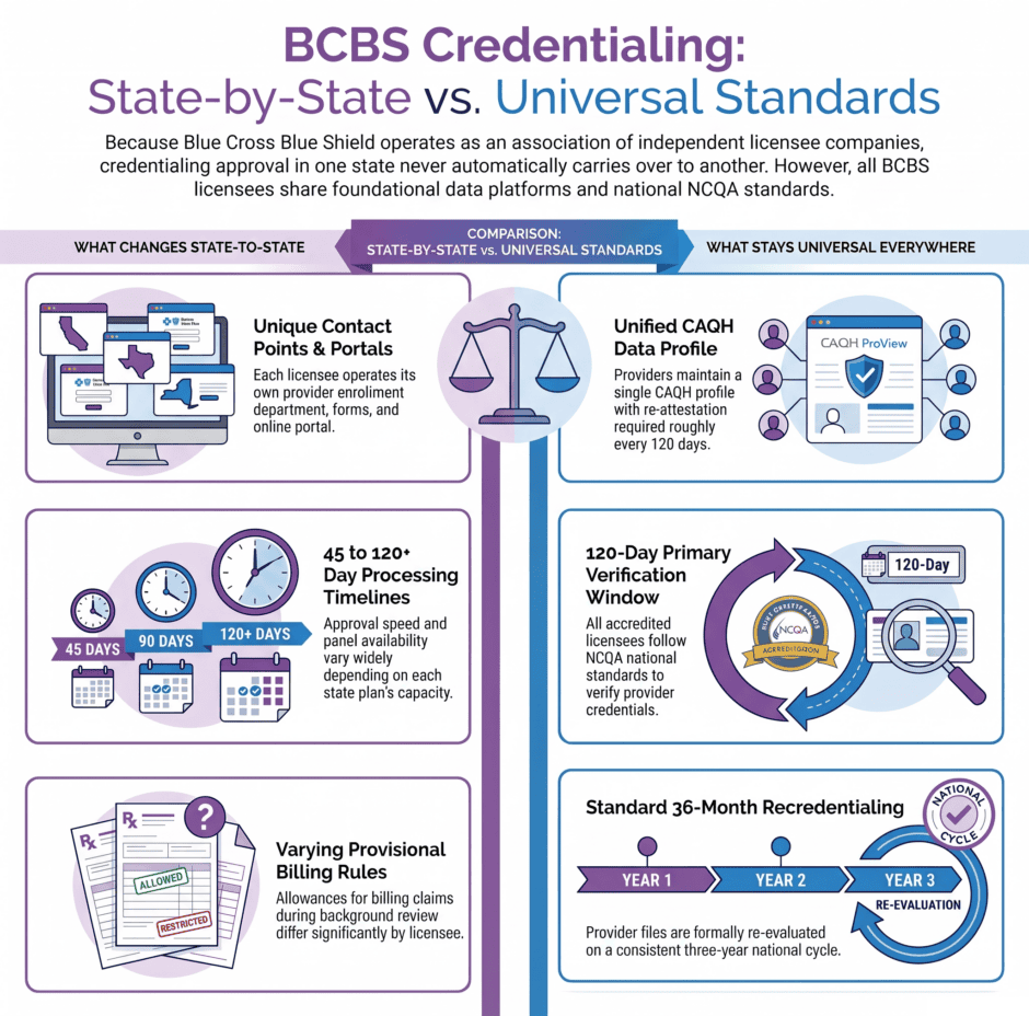 Blue Cross Blue Shield (bcbs) Credentialing: State-by-state Versus Universal Standards Infographic